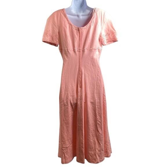 Vintage Talbots Peach Embroidered Linen Midi Dress Size 4 Spring Cottagecore - Picture 2 of 13